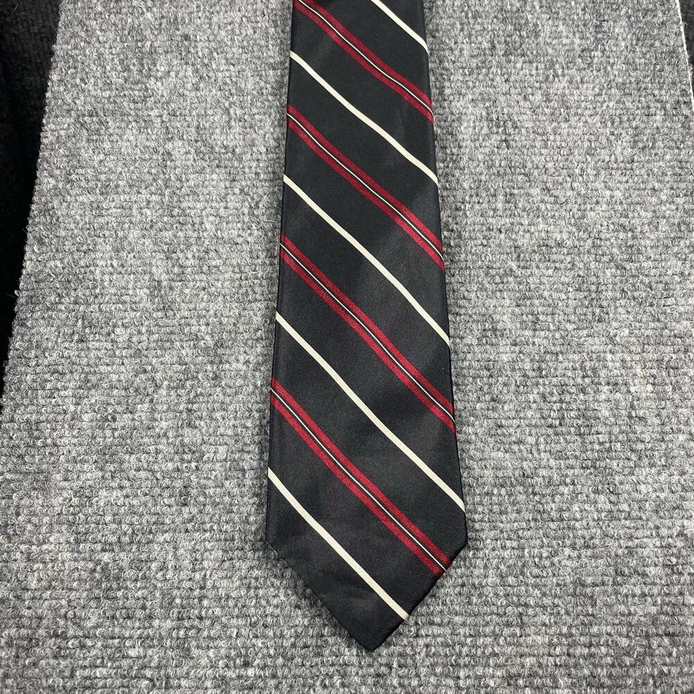 Christian Dior Tie Black/Red/White Jacquard Striped 3" X 58" All Silk Designer